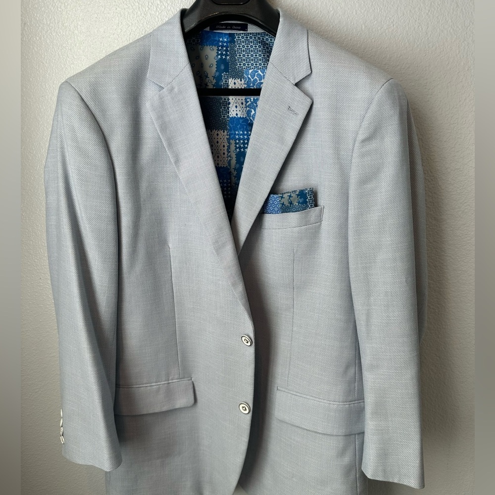 Alan Flusser XL Light Blue Blazer Textured Sport Coat Patchwork Lining